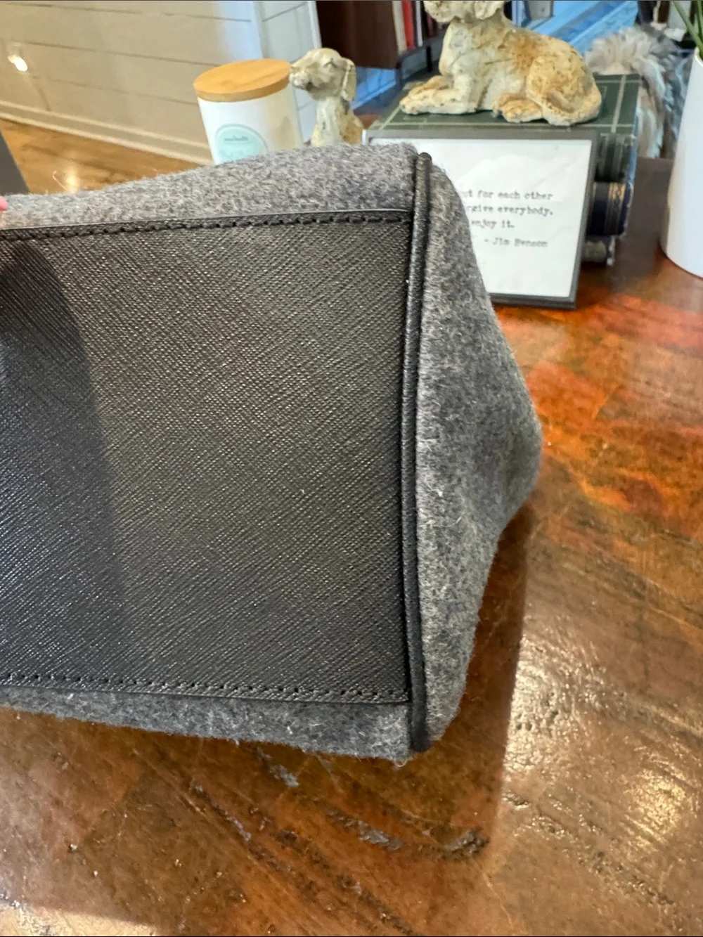 Tory Burch Gray Felt Tote with Black Trim
